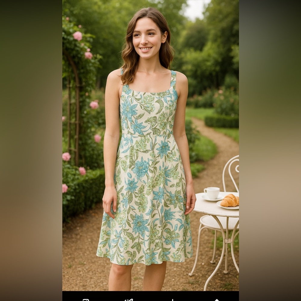 Ann Taylor LOFT Floral Cotton A-Line Midi Dress with Lining – Women’s Size 8